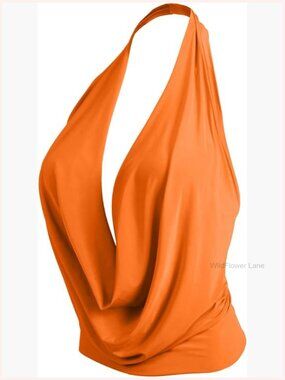 Lightweight Low Cut Halter Top S-3XL Cowlneck Stretchy